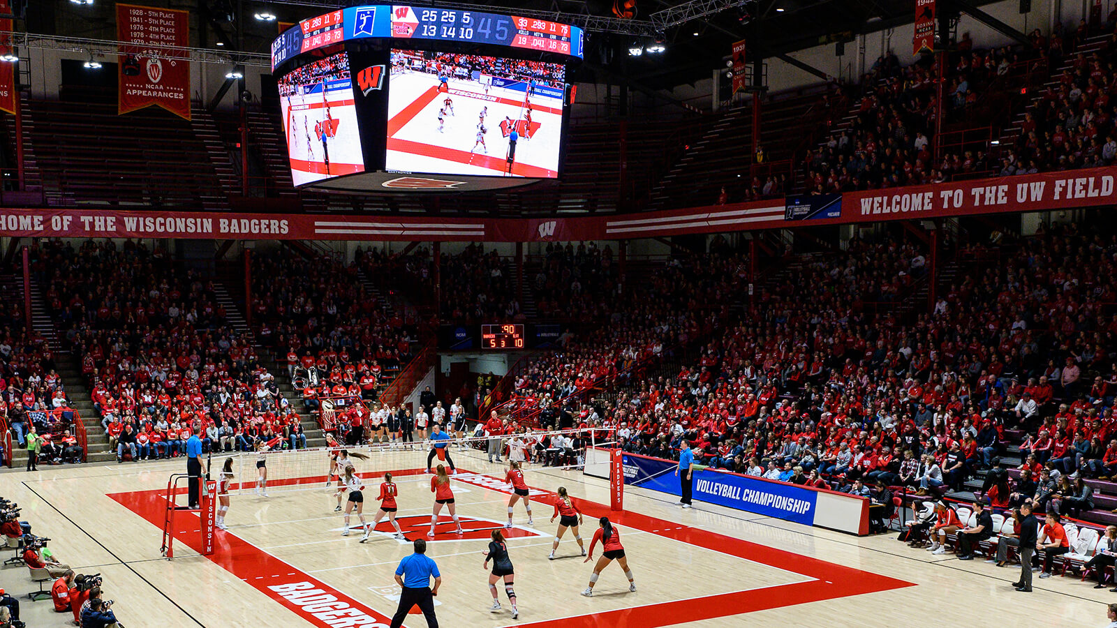 Volleyball team ready to face off at the packed Field House.